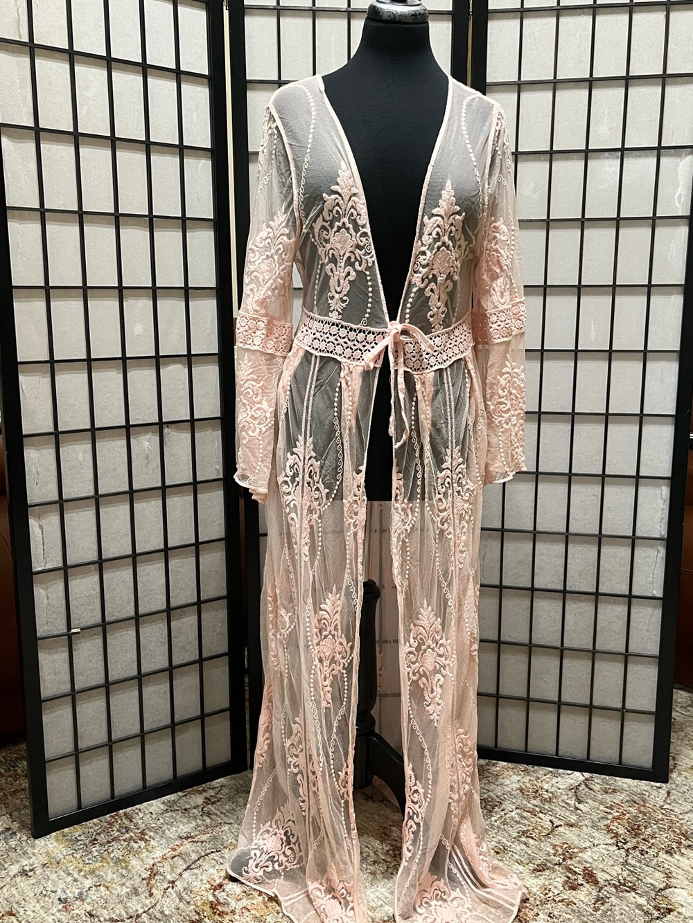 ROOTED SOUL Sheer Lace Embroidered BOHO/CHIC KIMONO/Duster in Blush Pink OS